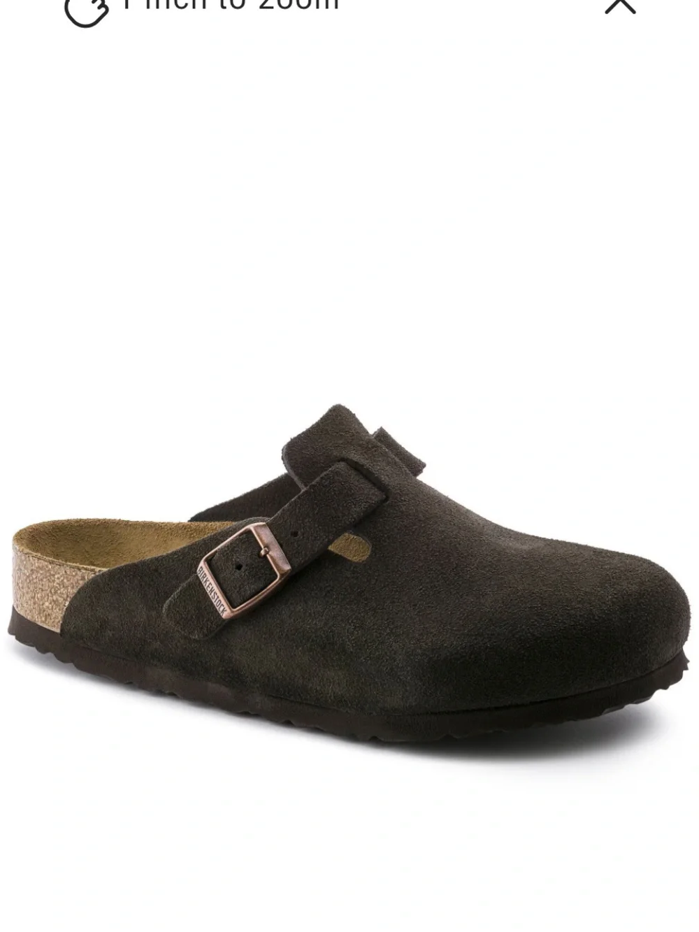 Birkenstock Boston Suede Clog in Dark Brown with Rose Gold Buckles